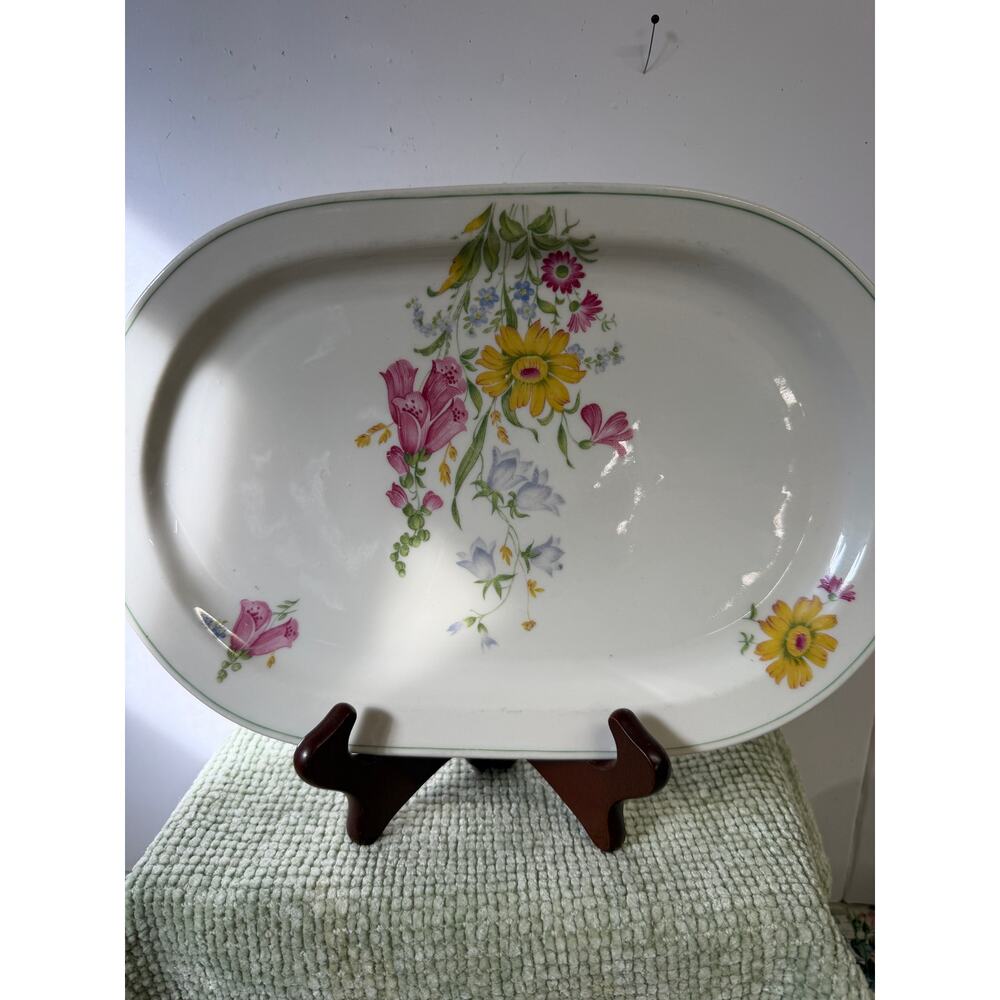 VTG Tielsch Altwasser Floral Platter Germany Oval Serving Plate 12 Inch